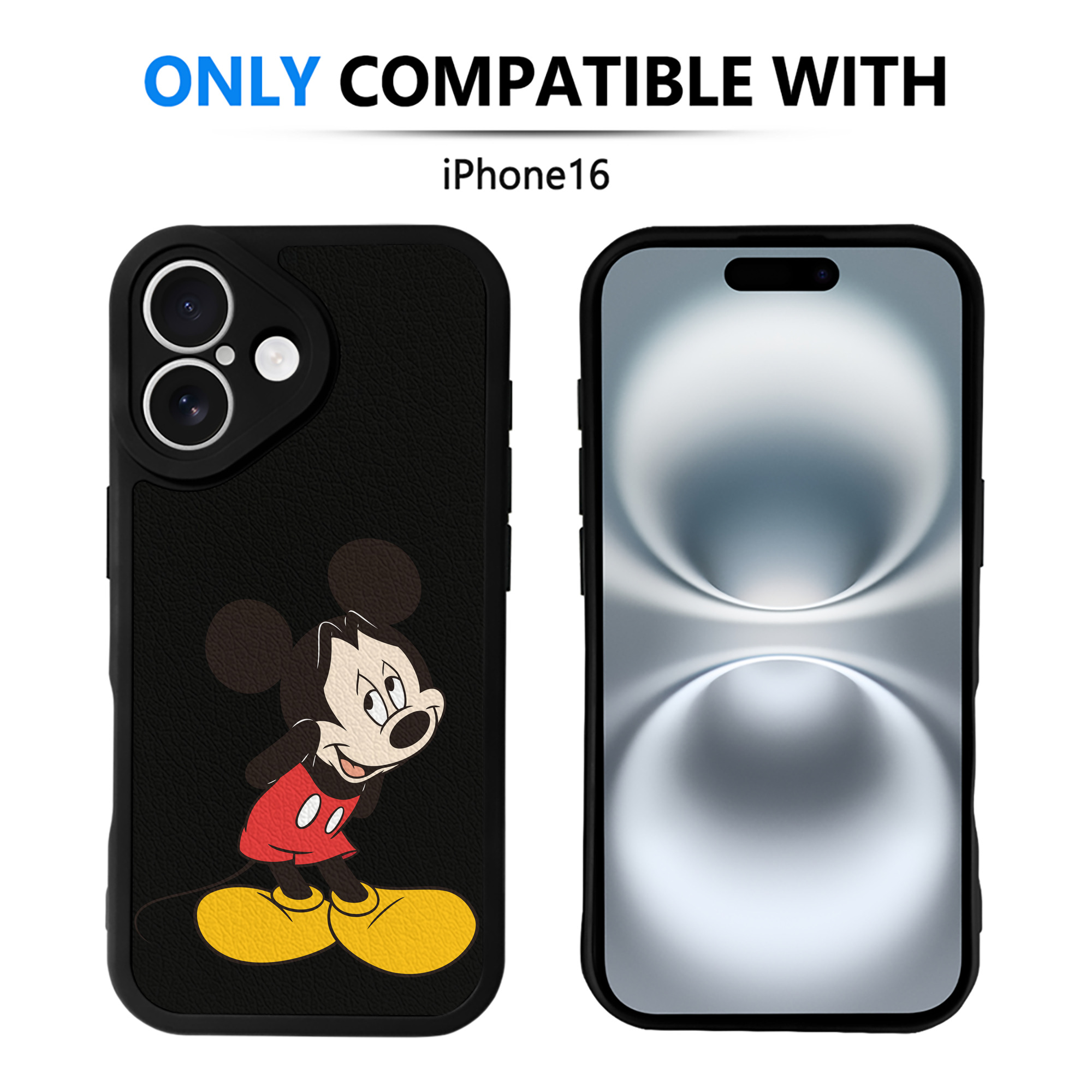 （画像用） ミッキーマウス Mickey Mouse 【iPhone 16シリーズ対応】シリコンスマホケース（レザー調） 材質：シリコン